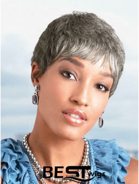 Ladies Grey Wigs Chin Length Straight Style Grey Cut