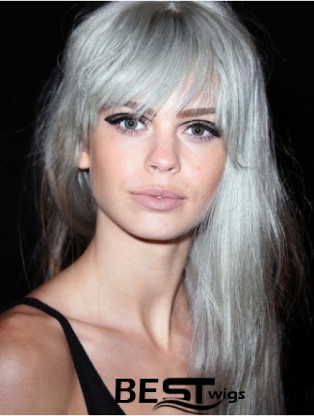 Popular Long Straight 20 inch Synthetic Grey Wigs