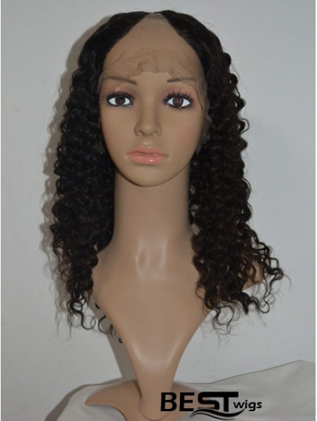Modern Black Shoulder Length Curly U Part Wig 