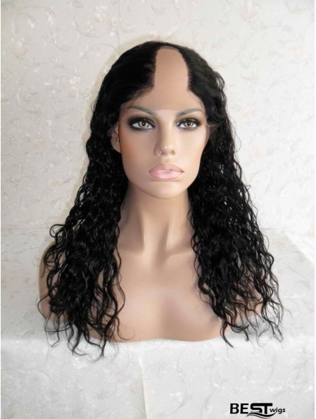 Designed Black Long Curly U Part Wigs