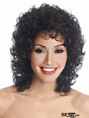 Shoulder Length Black Curly Layered Sleek African American Wigs