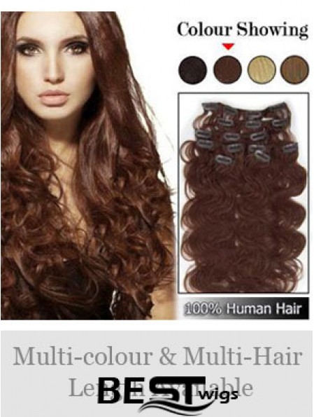 High Quality Auburn Wavy Remy Human Hair Clip In Hair Extensions