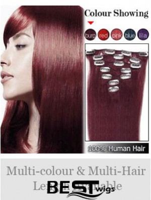 Sleek Red Straight Remy Human Hair Clip In Hair Extensions