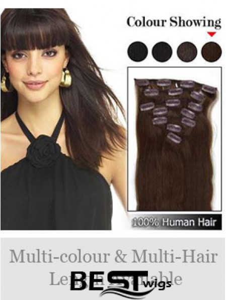Flexibility Brown Straight Remy Human Hair Clip In Hair Extensions