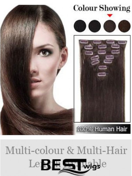 Designed Auburn Straight Remy Human Hair Clip In Hair Extensions