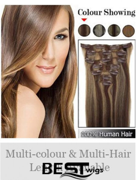 Beautiful Brown Straight Remy Human Hair Clip In Hair Extensions