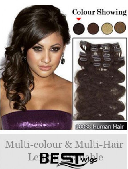 Modern Brown Wavy Remy Human Hair Clip In Hair Extensions