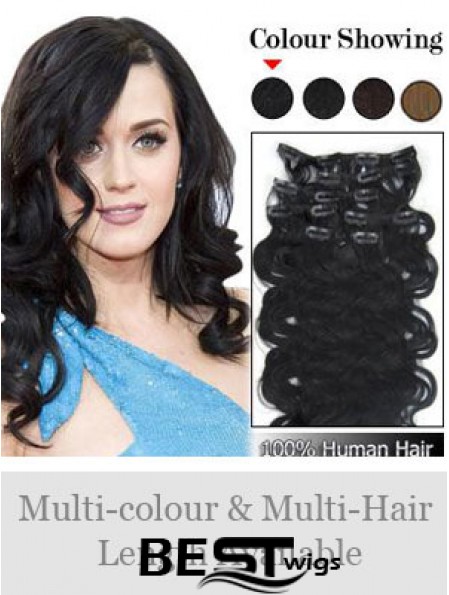 Online Black Wavy Remy Human Hair Clip In Hair Extensions