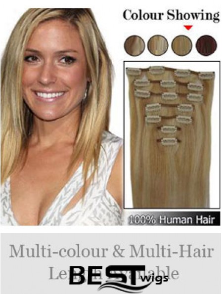 Durable Blonde Straight Remy Human Hair Clip In Hair Extensions