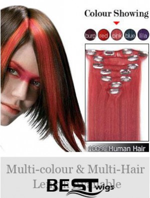 Comfortable Red Straight Remy Human Hair Clip In Hair Extensions