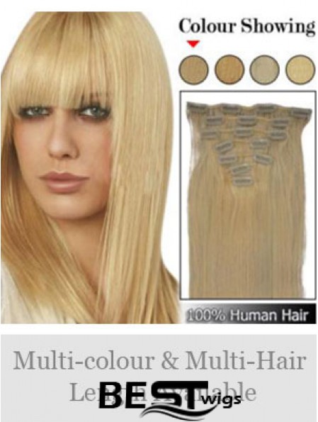 Trendy Blonde Straight Remy Human Hair Clip In Hair Extensions