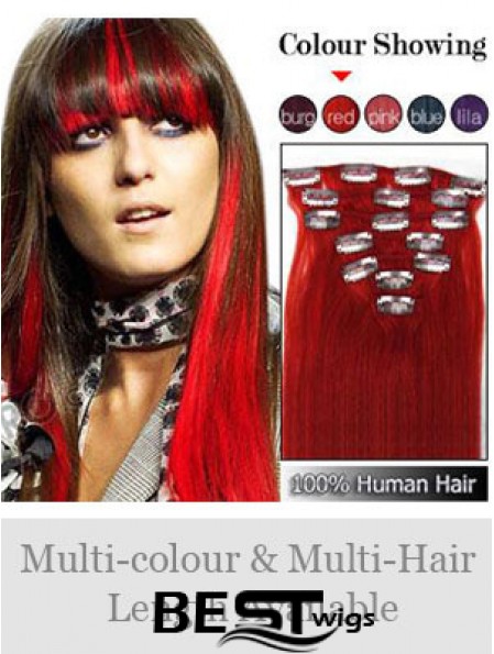 Top Red Straight Remy Human Hair Clip In Hair Extensions