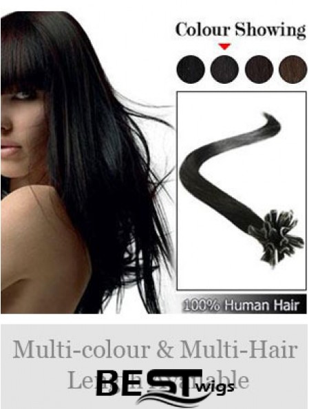 Black Straight Sleek Nail/U Tip Hair Extensions