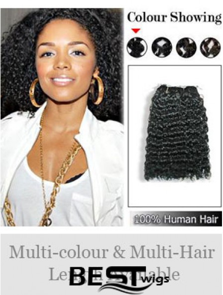 Curly Remy Human Hair Black Fashion Weft Extensions