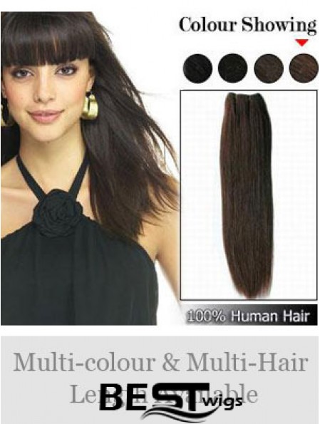 Straight Remy Human Hair Brown Durable Weft Extensions