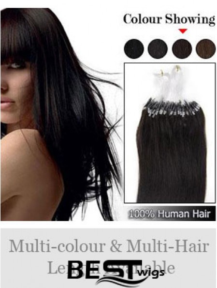 Beautiful Black Straight Micro Loop Ring Hair Extensions