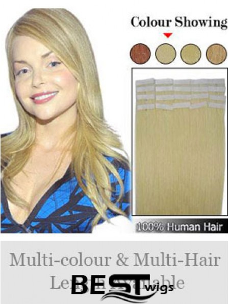 Blonde Straight Fashionable Remy Human Hair Tape In Hair Extensions