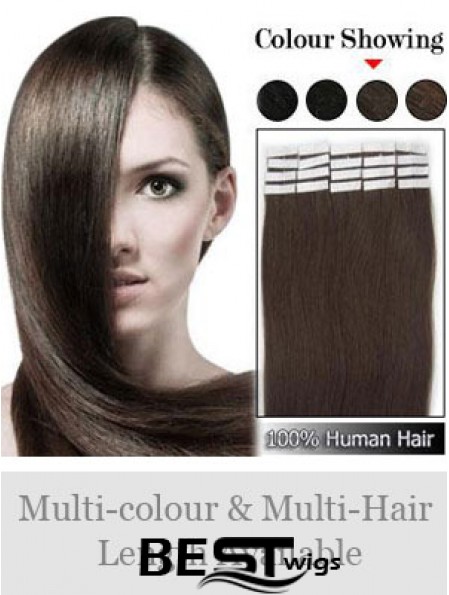 Brown Straight Durable Remy Human Hair Tape In Hair Extensions