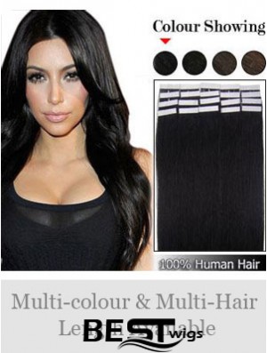 Black Straight Comfortable Remy Human Hair Tape In Hair Extensions