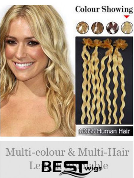 Blonde Curly Great Nail/U Tip Hair Extensions