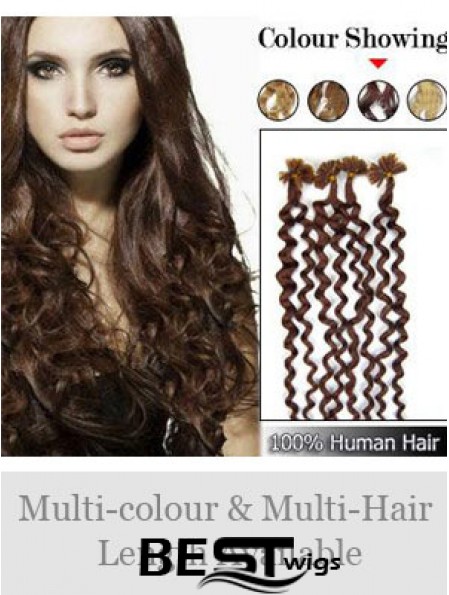 Auburn Curly Durable Nail/U Tip Hair Extensions