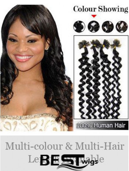 Black Curly Trendy Nail/U Tip Hair Extensions