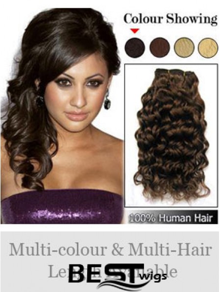 Curly Remy Human Hair Brown Online Weft Extensions