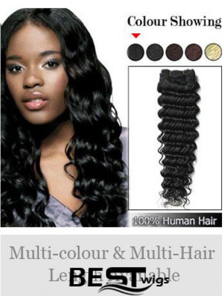 Wavy Remy Human Hair Black Designed Weft Extensions