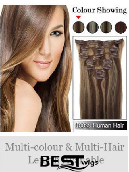 Beautiful Brown Straight Remy Human Hair Clip In Hair Extensions