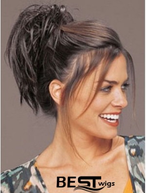 Clip On Hairpieces Short Hair With Synthetic Brown Color Straight Style