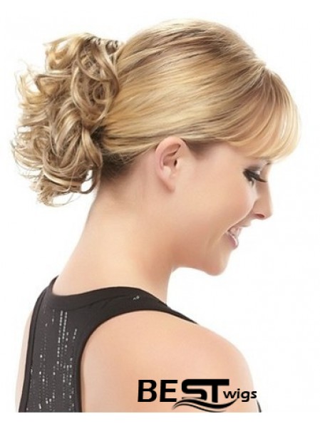 Blonde Clipin Hairpieces With Synthetic Short Length Curly Style