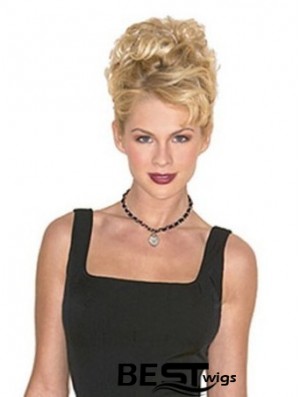 Hairpieces Clip On Blonde Color Short Length Curly Style