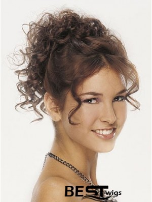Clip On Hairpieces For Women Brown Color Curly Style With Synthetic