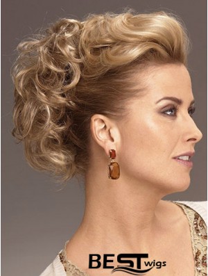 Clip On Hairpieces With Synthetic Blonde Color Short Length Curly Style