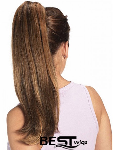 Human Hair Ponytail Long Length Straight Style Auburn Color